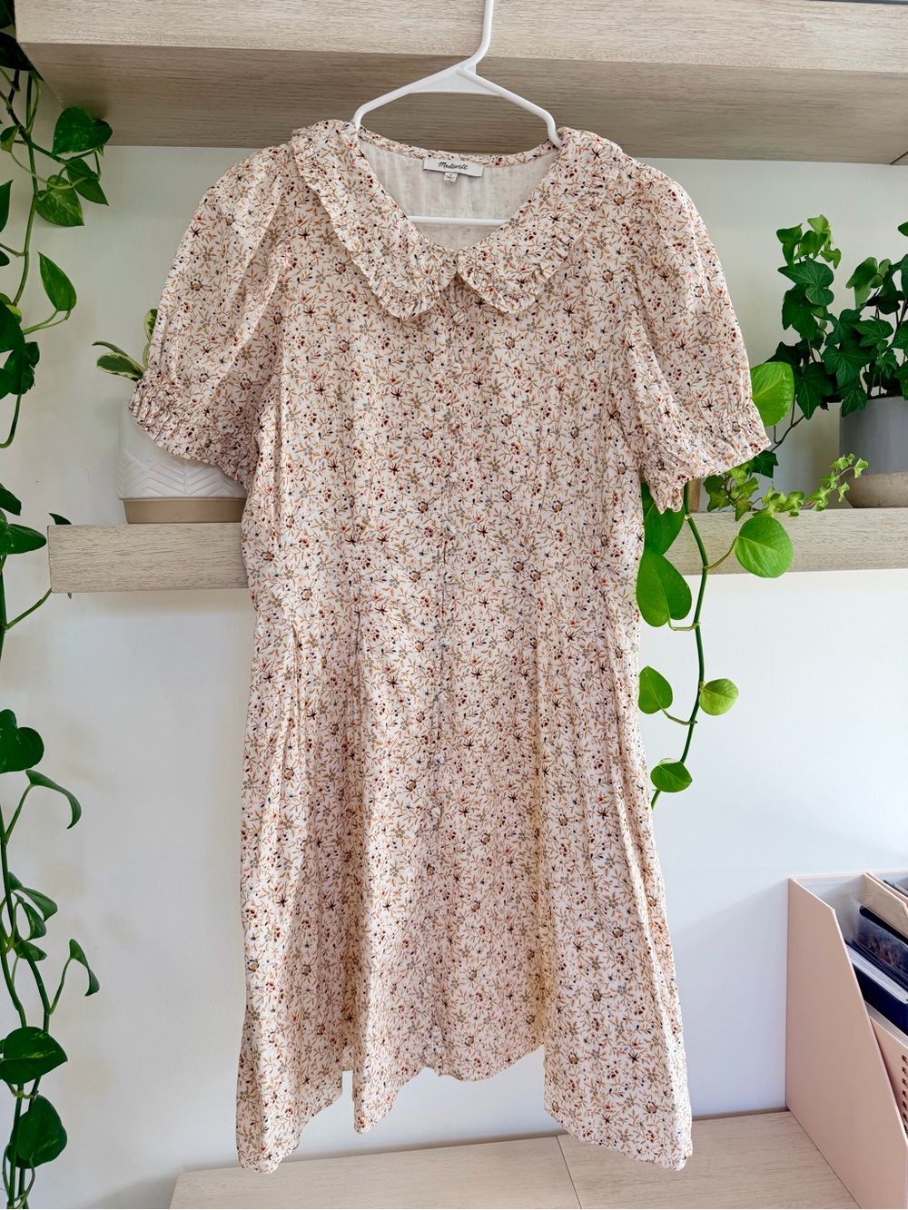 Madewell Cream Floral Puff-Sleeve Dress with Peter Pan Collar